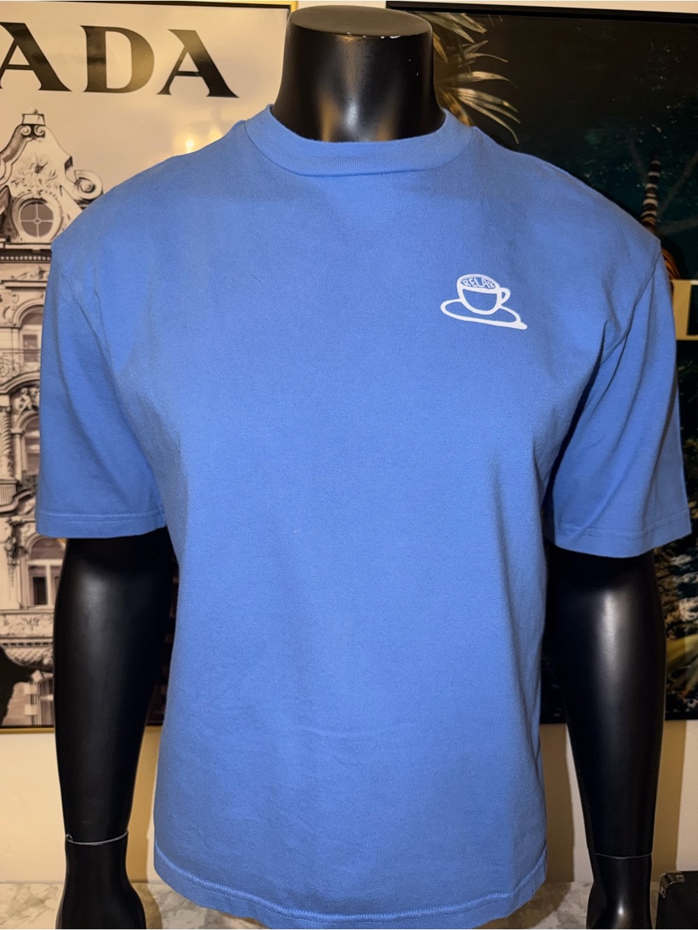 Old Navy Blue Short-Sleeve Tee with White Cup Graphic